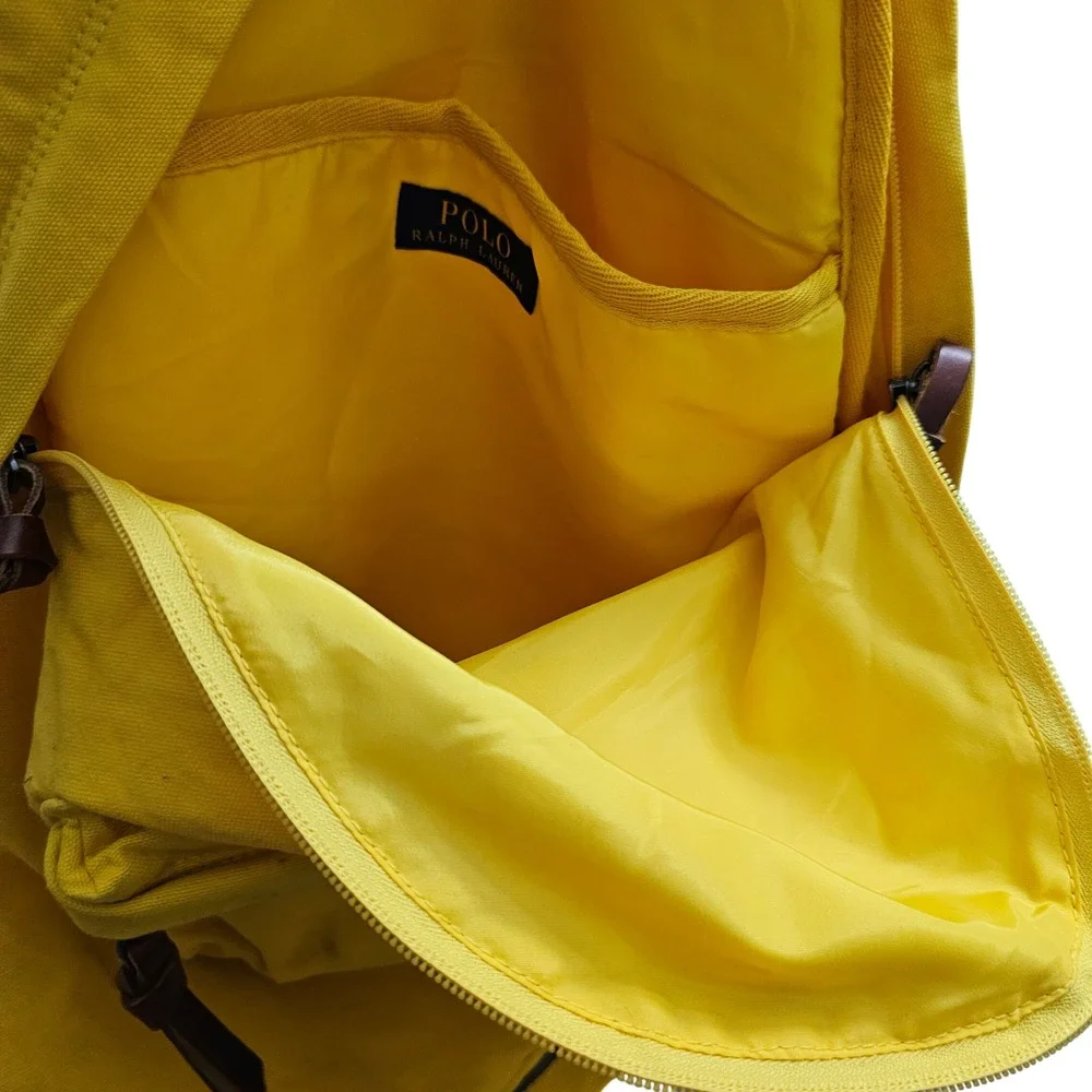 Polo‎ Ralph Lauren Yellow Backpack Canvas Blue Pony Embroidered Unisex New